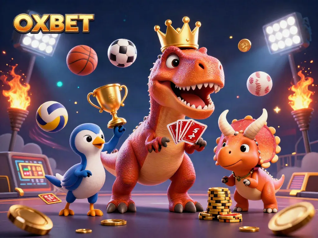 Experience the exciting world of OXBET with a whimsical 3D illustration showcasing vibrant casino games.