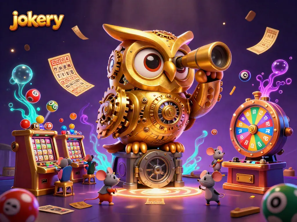 Experience jokery excitement in a vibrant casino scene with a golden owl and playful mice.