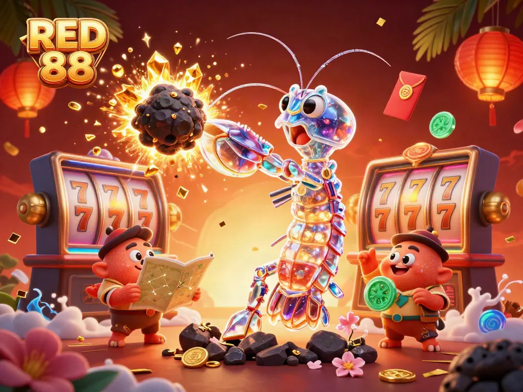 Experience the excitement of RED 88 with vibrant symbols and dynamic characters in a captivating casino-themed scene.