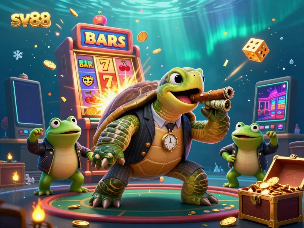 Engage with sv88's thrilling online casino experience through this colorful, dynamic illustration with behind-the-scenes excitement.