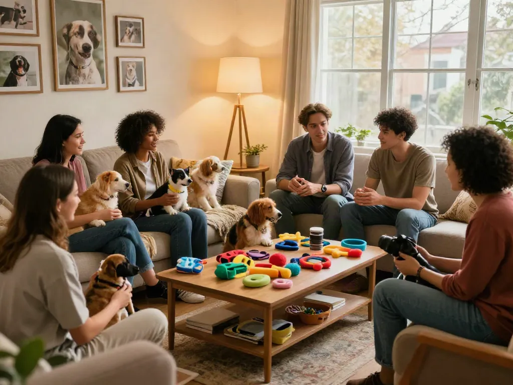 Friendly pet care community gathering sharing tips and experiences, featuring rokok88 login.